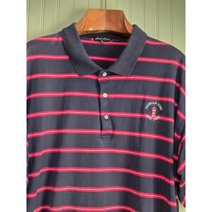 Nick Price Polo Shirt Men XL Navy Blue‎ Red Stripes Short Sleeve Collared Cotton